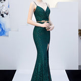 Vestido de noche de sirena sexy y ajustado con cinturón.