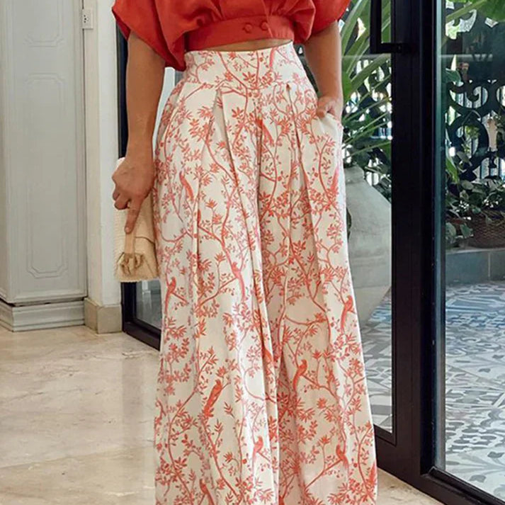 Conjunto de mujer: top corto holgado y pantalón ancho de cintura alta – Lino y algodón fluido