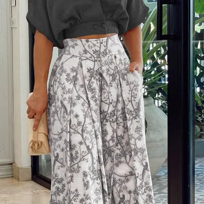 Conjunto de mujer: top corto holgado y pantalón ancho de cintura alta – Lino y algodón fluido