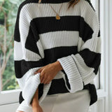 Suéter de mujer – Corte oversize – Punto acanalado – Cuello redondo – Mangas largas cómodas