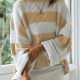 Suéter de mujer – Corte oversize – Punto acanalado – Cuello redondo – Mangas largas cómodas