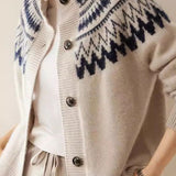 Cárdigan de punto retro Fair Isle con cuello redondo y bloques geométricos.