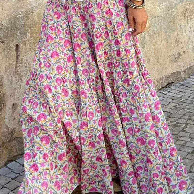 Falda larga bohemia de mujer con estampado - Elegante y fluida