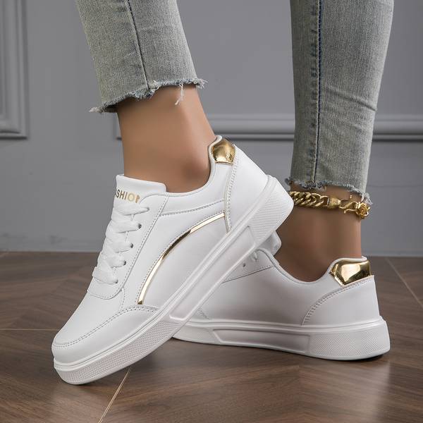 Lianne Sneakers - Zapatillas blancas con detalles dorados y plateados