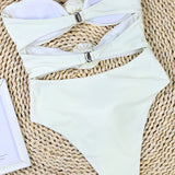 Traje de baño de una pieza para mujer – Estilo bandeau – Corte alto – Recortes – Aplicaciones florales