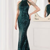 Vestido de noche largo sirena con lentejuelas y espalda abierta