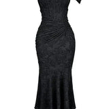 Vestido de noche para mujer - Hombros descubiertos - Corsé ajustado - Elegante encaje floral
