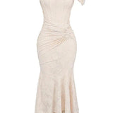 Vestido de noche para mujer - Hombros descubiertos - Corsé ajustado - Elegante encaje floral