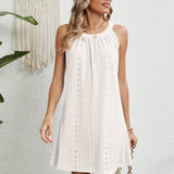 Vestido de playa para mujer – Sin tirantes – Corte evasé – Tejido calado transpirable