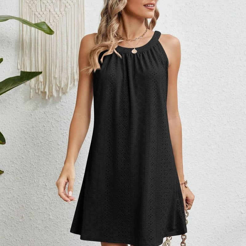 Vestido de playa para mujer – Sin tirantes – Corte evasé – Tejido calado transpirable