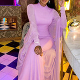 Elegante conjunto de dos piezas sin espalda con bufanda transparente y chal.