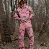 Sudadera con capucha y cremallera con estampado de camuflaje retro Y2K