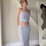 Conjunto de dos piezas: camiseta de tirantes con estampado floral y falda larga midi