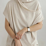 Top de mujer - Corte holgado - Mangas cortas y anchas - Escote drapeado elegante