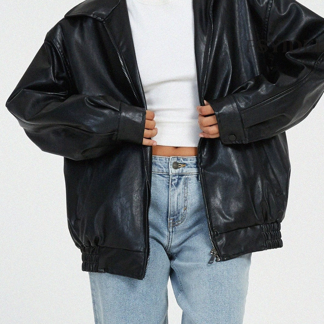 Chaqueta de aviador de cuero PU