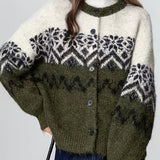 Cárdigan de punto Fair Isle retro nórdico con estampado de copos de nieve