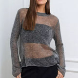 Blusa holgada de punto calado en mezcla de lana