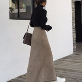 Falda larga de mujer - Punto acanalado - Cintura alta - Cómoda y elegante
