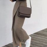 Falda larga de mujer - Punto acanalado - Cintura alta - Cómoda y elegante