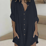 Tuva - Vestido camisero liso con botón y bolsillo
