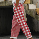 Pantalones de mujer - Corte holgado - Cintura elástica - Estampado de rayas y cuadros