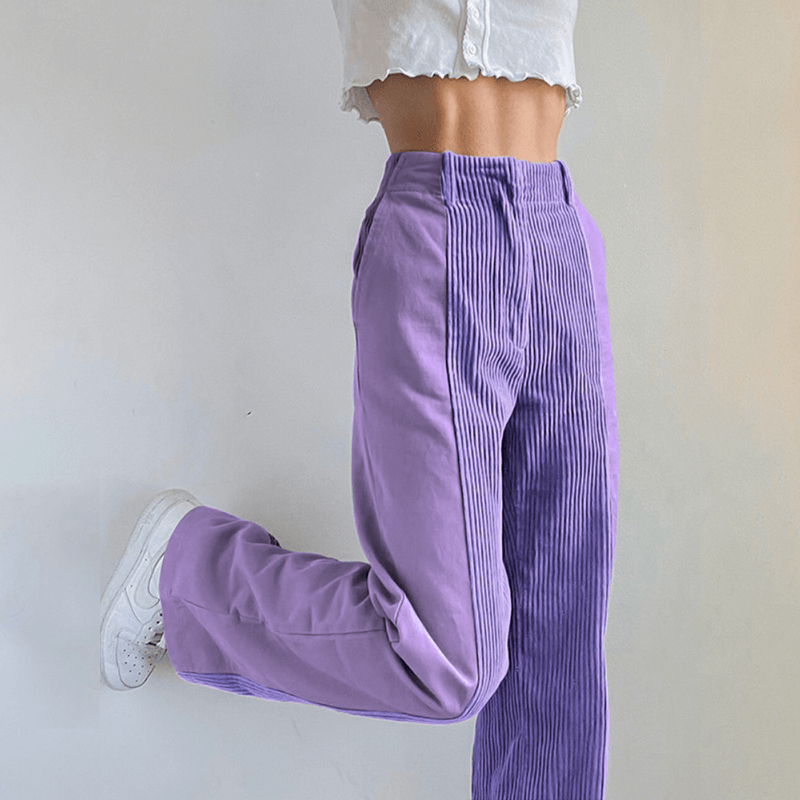 Pantalones de mujer - Tejido - Cintura alta - Pierna ancha