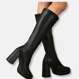 Botas altas de mujer – Tacón ancho – Suela de plataforma – Corte entallado moderno