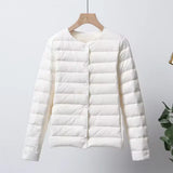 Chaqueta de plumas para mujer – Corte entallado – Ultraligera – Acolchada con botones – Largo hasta la cadera