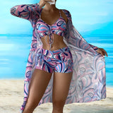 Azura – Elegante conjunto de bikini de 3 piezas con estampado floral, cómodo y transpirable