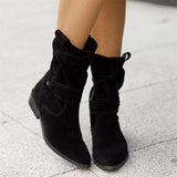 Botas de mujer - Gamuza elegante - Corte relajado - Correas y hebillas decorativas - Comodidad para el día a día