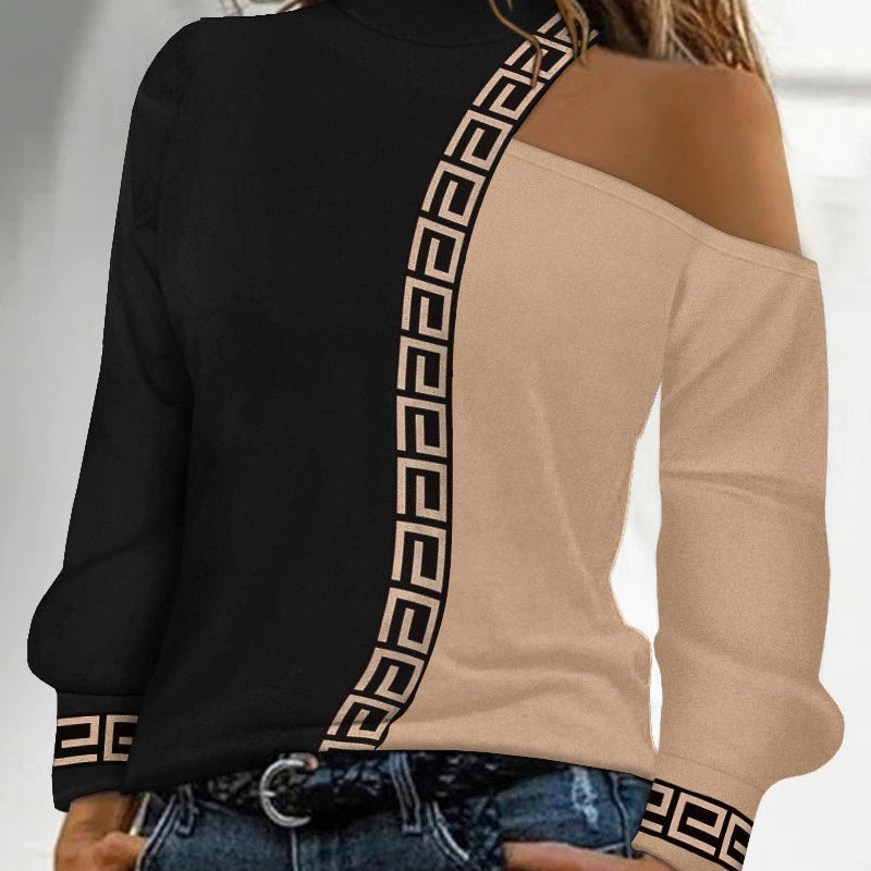 Top de mujer - Hombros descubiertos - Escote asimétrico - Estampado geométrico - Elegante y cómodo