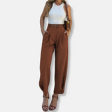 Pantalones de mujer - Tejido - Cintura alta - Largo hasta el tobillo