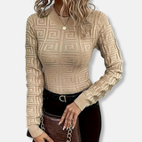Suéter de punto para mujer - Tejido de punto fino - Corte ajustado - Mangas largas - Cuello alto