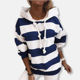 Sudadera con capucha para mujer - Punto de algodón - Corte holgado - Mangas largas - Rayas horizontales