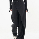 Pantalones de mujer - Cintura alta - Pierna ancha y fluida - Caída asimétrica - Elegante y chic