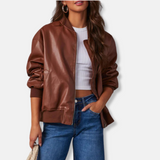 Chaqueta de mujer - Piel sintética - Corte holgado - Cuello alto acanalado