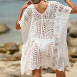 Túnica de playa para mujer – Tejido ligero – Corte holgado – Mangas cortas – Dobladillo festoneado