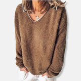 Sudadera de mujer - Punto de felpa - Corte holgado - Cuello en V - Mangas largas