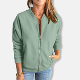 Chaqueta de mujer – Corte relajado – Punto suave – Cierre de cremallera – Estilo casual