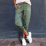 Pantalones cargo para mujer – Corte relajado – Cintura elástica – Bolsillos multiusos