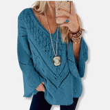 Suéter de mujer – Corte relajado – Punto de crochet – Mangas acampanadas – Cuello en V