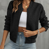 Chaqueta bomber para mujer – Corte corto – Acolchada – Cierre de cremallera – Ribete de canalé