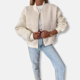 Chaqueta bomber para mujer – Corte holgado – Acolchada – Cremallera frontal – Ribete de canalé