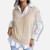 Cárdigan de mujer – De punto – Corte holgado – Cuello en pico – Elegante patrón de punto trenzado