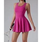 Vestido de tenis para mujer - Sin mangas - Cuello redondo - Corte ajustado y fluido