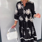 Katia - Vestido de diseñador con estampado floral y mangas 3/4