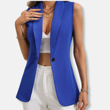Chaqueta sin mangas para mujer – Corte entallado – Cuello redondo – Cierre de un botón