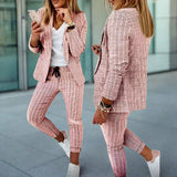 Traje de dos piezas para mujer – Corte entallado – Cintura con cordón – Elegante estampado de cuadros