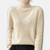 Suéter de mujer – Lana – Corte holgado – Cuello alto – Punto acanalado