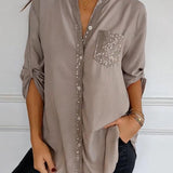 Blusa de mujer – Corte holgado – Detalles de lentejuelas – Mangas largas – Tejido transpirable